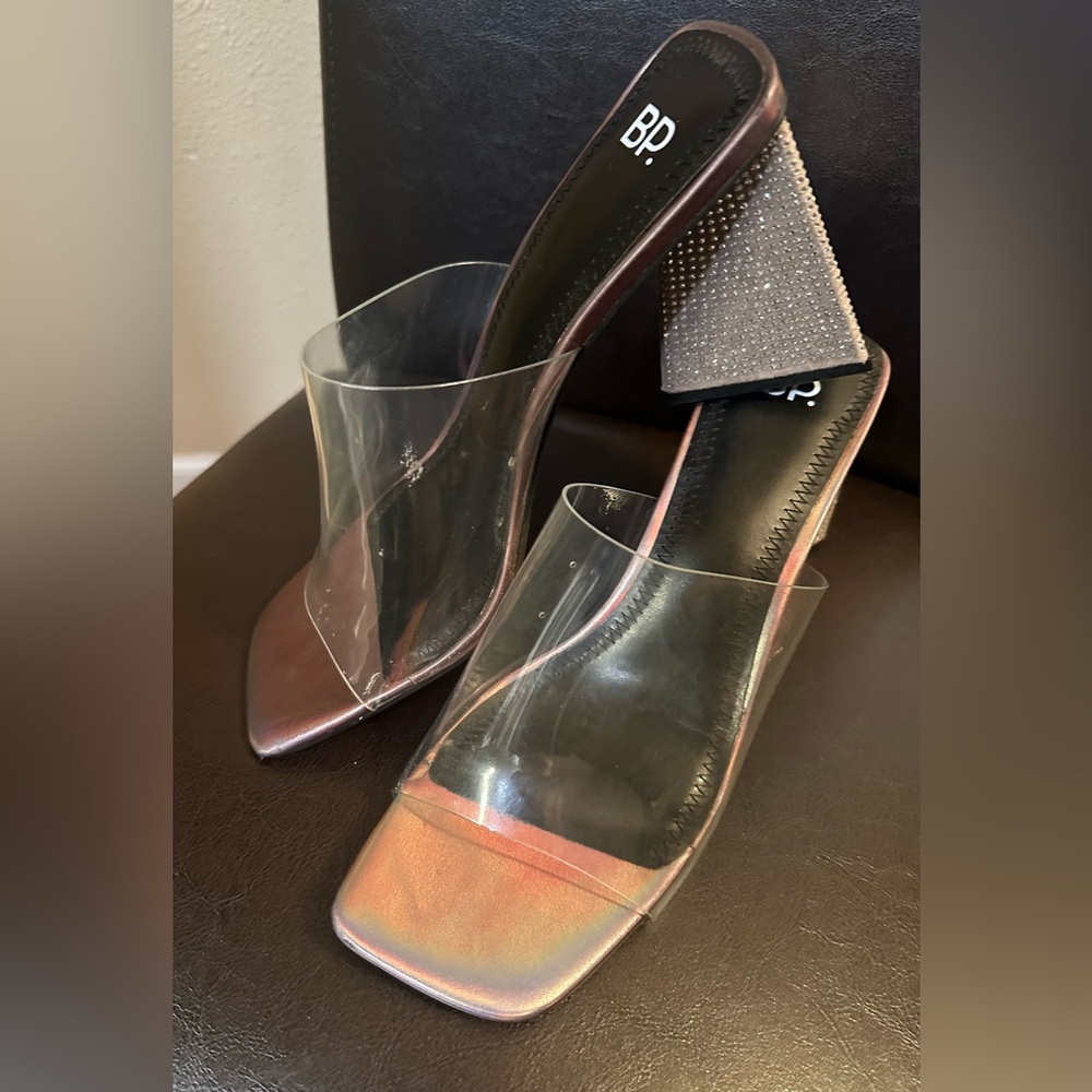 BP -Collins-PU Slip-on Sandal Block Heel with Rhinestones-Women’s Size 10